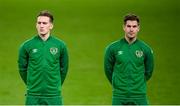 18 November 2020; Ronan Curtis, left, and James Collins of Republic of Ireland prior to the UEFA Nations League B match between Republic of Ireland and Bulgaria at the Aviva Stadium in Dublin. Photo by Stephen McCarthy/Sportsfile