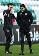 15 November 2020; Republic of Ireland Sports Scientist Aaron Beattie, left, and Strength & Conditioning Coach Eoin Clarkin prior to the UEFA European U21 Championship Qualifier match between Republic of Ireland and Iceland at Tallaght Stadium in Dublin. Photo by Harry Murphy/Sportsfile