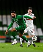 18 November 2020; Cyrus Christie of Republic of Ireland in action against Birsent Karagaren of Bulgaria during the UEFA Nations League B match between Republic of Ireland and Bulgaria at the Aviva Stadium in Dublin. Photo by Sam Barnes/Sportsfile