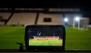 20 November 2020; A screen is positioned pitchside showing Dalymount Park prior to the Extra.ie FAI Cup Quarter-Final match between Bohemians and Dundalk at Dalymount Park in Dublin. Photo by Stephen McCarthy/Sportsfile