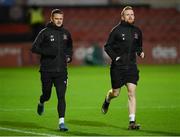 20 November 2020; Dane Massey, left, and Sean Hoare of Dundalk prior to the Extra.ie FAI Cup Quarter-Final match between Bohemians and Dundalk at Dalymount Park in Dublin. Photo by Stephen McCarthy/Sportsfile