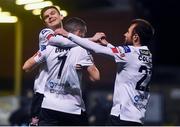 20 November 2020; Michael Duffy of Dundalk celebrates after scoring his side's first goal with team-mates Sean Gannon, left, and Stefan Colovic during the Extra.ie FAI Cup Quarter-Final match between Bohemians and Dundalk at Dalymount Park in Dublin. Photo by Ben McShane/Sportsfile