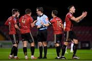 20 November 2020; Bohemians players remostrate with referee Rob Harvey during the Extra.ie FAI Cup Quarter-Final match between Bohemians and Dundalk at Dalymount Park in Dublin. Photo by Ben McShane/Sportsfile