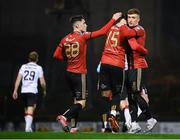 20 November 2020; Andre Wright, 15, is congratulated by Bohemians team-mates Dawson Devoy, left, and Danny Grant after scoring their first goal during the Extra.ie FAI Cup Quarter-Final match between Bohemians and Dundalk at Dalymount Park in Dublin. Photo by Stephen McCarthy/Sportsfile
