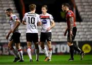 20 November 2020; David McMillan, right, is congratulated by his Dundalk team-mate Greg Sloggett, 10, after scoring their second goal during the Extra.ie FAI Cup Quarter-Final match between Bohemians and Dundalk at Dalymount Park in Dublin. Photo by Stephen McCarthy/Sportsfile