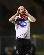 20 November 2020; Chris Shields of Dundalk reacts during the Extra.ie FAI Cup Quarter-Final match between Bohemians and Dundalk at Dalymount Park in Dublin. Photo by Stephen McCarthy/Sportsfile