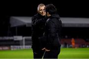 20 November 2020; Bohemians assistant manager Trevor Croly and Dundalk assistant coach Giuseppe Rossi following the Extra.ie FAI Cup Quarter-Final match between Bohemians and Dundalk at Dalymount Park in Dublin. Photo by Stephen McCarthy/Sportsfile