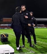 20 November 2020; Bohemians goalkeeper coach Chris Bennion confronts Dundalk assistant coach Giuseppe Rossi following the Extra.ie FAI Cup Quarter-Final match between Bohemians and Dundalk at Dalymount Park in Dublin. Photo by Stephen McCarthy/Sportsfile