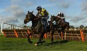 21 November 2020; Gabynako, with Jonathan Moore up, jumps the last on his way to winning the Dimond Walsh Hospitality Maiden Hurdle from second place Envious Editor, with Jack Kennedy up, at Naas Racecourse in Kildare. Photo by Matt Browne/Sportsfile