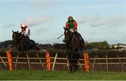 21 November 2020; Call Me Lyreen, with Jack Kennedy up, jump the last on their way to winning the Old Persian at Glenview Stud Fishery Lane Hurdle from second place Wolf Prince, with Jonathan Moore up, at Naas Racecourse in Kildare. Photo by Matt Browne/Sportsfile