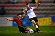 20 November 2020; Michael Duffy of Dundalk in action against Rob Cornwall of Bohemians during the Extra.ie FAI Cup Quarter-Final match between Bohemians and Dundalk at Dalymount Park in Dublin. Photo by Stephen McCarthy/Sportsfile