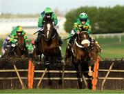 21 November 2020; Barnaviddaun, left, with David Mullins up, jump the last on their way to winning the Brown Lad Handicap Hurdle from second place Damalisque, with Simon Torrens up, at Naas Racecourse in Kildare. Photo by Matt Browne/Sportsfile