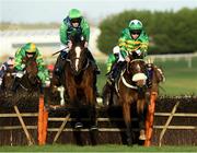 21 November 2020; Barnaviddaun, left, with David Mullins up, jump the last on their way to winning the Brown Lad Handicap Hurdle from second place Damalisque, with Simon Torrens up, at Naas Racecourse in Kildare. Photo by Matt Browne/Sportsfile