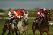 21 November 2020; Vanillier, with Jonathan Moore up, left, on their way to winning the Irish Stallion Owners EBF Maiden Hurdle from second place Fantasio D'alene, with Jack Kennedy up, at Naas Racecourse in Kildare. Photo by Matt Browne/Sportsfile