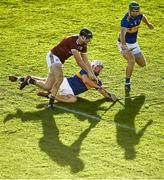 21 November 2020; Joseph Cooney of Galway in action against Patrick Maher of Tipperary during the GAA Hurling All-Ireland Senior Championship Quarter-Final match between Galway and Tipperary at LIT Gaelic Grounds in Limerick. Photo by David Fitzgerald/Sportsfile