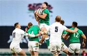 21 November 2020; Hugo Keenan of Ireland in action against Jonny May, left, and Joe Launchbury of England during the Autumn Nations Cup match between England and Ireland at Twickenham Stadium in London, England. Photo by Matt Impey/Sportsfile