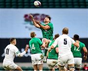 21 November 2020; Hugo Keenan of Ireland in action against Jonny May, left, and Joe Launchbury of England during the Autumn Nations Cup match between England and Ireland at Twickenham Stadium in London, England. Photo by Matt Impey/Sportsfile