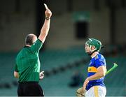 21 November 2020; Cathal Barrett of Tipperary is shown his first yellow card by referee Johnny Murphy during the GAA Hurling All-Ireland Senior Championship Quarter-Final match between Galway and Tipperary at LIT Gaelic Grounds in Limerick. Photo by Piaras Ó Mídheach/Sportsfile