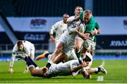 21 November 2020; Keith Earls of Ireland is tackled by Elliot Daly and Ben Youngs of England during the Autumn Nations Cup match between England and Ireland at Twickenham Stadium in London, England. Photo by Matt Impey/Sportsfile