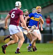 21 November 2020; Séamus Callanan of Tipperary is tackled by Adrian Tuohey of Galway during the GAA Hurling All-Ireland Senior Championship Quarter-Final match between Galway and Tipperary at LIT Gaelic Grounds in Limerick. Photo by Piaras Ó Mídheach/Sportsfile