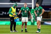 21 November 2020; Jonathan Sexton of Ireland acting as water carrier alongside James Lowe and Ross Byrne, right, during the Autumn Nations Cup match between England and Ireland at Twickenham Stadium in London, England. Photo by Matt Impey/Sportsfile