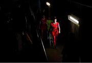 21 November 2020; Shelbourne captain Pearl Slattery leads her side out prior to the Women's National League match between Peamount United and Shelbourne at PRL Park in Greenogue, Dublin. Photo by Seb Daly/Sportsfile