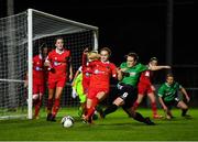 21 November 2020; Izzy Atkinson of Shelbourne in action against Lucy McCartan of Peamount United during the Women's National League match between Peamount United and Shelbourne at PRL Park in Greenogue, Dublin. Photo by Seb Daly/Sportsfile