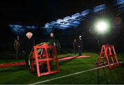 21 November 2020; President Michael D Higgins, left, Uachtarán Chumann Lúthchleas Gael John Horan, centre, and An Taoiseach Micheál Martin TD during the GAA Bloody Sunday Commemoration at Croke Park in Dublin. On this day 100 years ago, Sunday 21 November 1920, an attack by Crown Forces on the attendees at a challenge Gaelic Football match between Dublin and Tipperary during the Irish War of Independence resulted in 14 people being murdered. Along with the 13 supporters that lost their lives that day a Tipperary footballer, Michael Hogan, also died. The main stand in Croke Park, the Hogan Stand, was subsequently named after him. Photo by Stephen McCarthy/Sportsfile