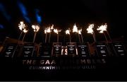 21 November 2020; The flames lit in memory of 14 victims of Bloody Sunday are seen during the GAA Bloody Sunday Commemoration at Croke Park in Dublin. On this day 100 years ago, Sunday 21 November 1920, an attack by Crown Forces on the attendees at a challenge Gaelic Football match between Dublin and Tipperary during the Irish War of Independence resulted in 14 people being murdered. Along with the 13 supporters that lost their lives that day a Tipperary footballer, Michael Hogan, also died. The main stand in Croke Park, the Hogan Stand, was subsequently named after him. Photo by Stephen McCarthy/Sportsfile