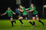 21 November 2020; Áine O’Gorman of Peamount United, centre, celebrates with team-mate Eleanor Ryan-Doyle, right, after scoring her side's first goal during the Women's National League match between Peamount United and Shelbourne at PRL Park in Greenogue, Dublin. Photo by Seb Daly/Sportsfile