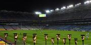 21 November 2020; Torches remembering the 14 people who died in Croke Park on Bloody Sunday on 21 November 1920 are seen on Hill 16 as the Leinster GAA Football Senior Championship Final match between Dublin and Meath takes place at Croke Park in Dublin. On this day 100 years ago, Sunday 21 November 1920, an attack by Crown Forces on the attendees at a challenge Gaelic Football match between Dublin and Tipperary during the Irish War of Independence resulted in 14 people being murdered. Along with the 13 supporters that lost their lives that day a Tipperary footballer, Michael Hogan, also died. The main stand in Croke Park, the Hogan Stand, was subsequently named after him. Photo by Brendan Moran/Sportsfile