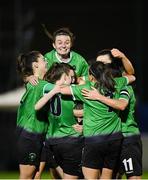 21 November 2020; Karen Duggan of Peamount United, centre, celebrates with team-mates after scoring her side's second goal during the Women's National League match between Peamount United and Shelbourne at PRL Park in Greenogue, Dublin. Photo by Seb Daly/Sportsfile