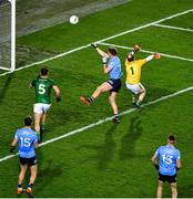 21 November 2020; Seán Bugler of Dublin scores his side's second goal past Mark Brennan of Meath during the Leinster GAA Football Senior Championship Final match between Dublin and Meath at Croke Park in Dublin. Photo by Daire Brennan/Sportsfile