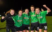 21 November 2020; Peamount United players, from left, Jade Reddy, Lucy McCartan, Eleanor Ryan-Doyle, Karen Duggan and Claire Walsh celebrate winning the Women's National League following victory over Shelbourne at PRL Park in Greenogue, Dublin. Photo by Seb Daly/Sportsfile