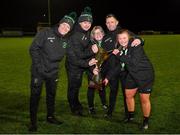 21 November 2020; Peamount United manager James O'Callaghan, second from left, and his backroom staff celebrate with the trophy after winning the Women's National League following victory over Shelbourne at PRL Park in Greenogue, Dublin. Photo by Seb Daly/Sportsfile