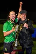 21 November 2020; Niamh Farrelly of Peamount United and her father Mathew Farrelly celebrate following the Women's National League match between Peamount United and Shelbourne at PRL Park in Greenogue, Dublin. Photo by Seb Daly/Sportsfile