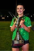 21 November 2020; Niamh Farrelly of Peamount United celebrates with the trophy after winning the Women's National League following victory over Shelbourne at PRL Park in Greenogue, Dublin. Photo by Seb Daly/Sportsfile