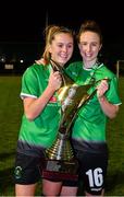 21 November 2020; Claire Walsh, left, and Karen Duggan of Peamount United celebrate with the trophy after winning the Women's National League following victory over Shelbourne at PRL Park in Greenogue, Dublin. Photo by Seb Daly/Sportsfile
