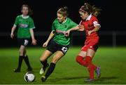 21 November 2020; Becky Watkins of Peamount United in action against Jamie Finn of Shelbourne during the Women's National League match between Peamount United and Shelbourne at PRL Park in Greenogue, Dublin. Photo by Seb Daly/Sportsfile