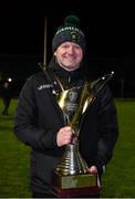 21 November 2020; Peamount United manager James O'Callaghan celebrates with the trophy after winning the Women's National League following victory over Shelbourne at PRL Park in Greenogue, Dublin. Photo by Seb Daly/Sportsfile