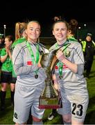 21 November 2020; Peamount United goalkeepers Naoisha McAloon, left, and Niamh Reid-Burke celebrate with the trophy after winning the Women's National League following victory over Shelbourne at PRL Park in Greenogue, Dublin. Photo by Seb Daly/Sportsfile