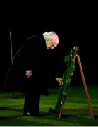 21 November 2020; President Michael D Higgins takes a moment after placing a wreath during the GAA Bloody Sunday Commemoration at Croke Park in Dublin. On this day 100 years ago, Sunday 21 November 1920, an attack by Crown Forces on the attendees at a challenge Gaelic Football match between Dublin and Tipperary during the Irish War of Independence resulted in 14 people being murdered. Along with the 13 supporters that lost their lives that day a Tipperary footballer, Michael Hogan, also died. The main stand in Croke Park, the Hogan Stand, was subsequently named after him. Photo by Brendan Moran/Sportsfile