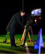 21 November 2020; Ard Stiúrthóir of the GAA Tom Ryan places a wreath, on behalf of the membership of the GAA and the staff at Croke Park in the memory of those who passed away, during the GAA Bloody Sunday Commemoration at Croke Park in Dublin. On this day 100 years ago, Sunday 21 November 1920, an attack by Crown Forces on the attendees at a challenge Gaelic Football match between Dublin and Tipperary during the Irish War of Independence resulted in 14 people being murdered. Along with the 13 supporters that lost their lives that day a Tipperary footballer, Michael Hogan, also died. The main stand in Croke Park, the Hogan Stand, was subsequently named after him. Photo by Brendan Moran/Sportsfile