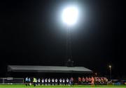 20 November 2020; Match officials and players of both side's stand for a minutes silence ahead of the Extra.ie FAI Cup Quarter-Final match between Bohemians and Dundalk at Dalymount Park in Dublin. Photo by Ben McShane/Sportsfile