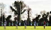 22 November 2020; The Limerick and Fermanagh team stand for a minute's silence in memory of the 14 lives lost at Croke Park on Bloody Sunday, 21 November 1920. prior to the TG4 All-Ireland Junior Ladies Football Championship Semi-Final match between Fermanagh and Limerick at Coralstown-Kinnegad GAA in Kinnegad, Westmeath. Photo by Harry Murphy/Sportsfile