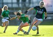 22 November 2020; Amy Ryan of Limerick in action against Molly McGloin of Fermanagh during the TG4 All-Ireland Junior Ladies Football Championship Semi-Final match between Fermanagh and Limerick at Coralstown-Kinnegad GAA in Kinnegad, Westmeath. Photo by Harry Murphy/Sportsfile