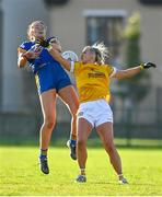 22 November 2020; Aoife Gorman of Wicklow and Áine Tubridy of Antrim contest a high ball during the TG4 All-Ireland Junior Ladies Football Championship Semi-Final match between Antrim and Wicklow at Donaghmore/Ashbourne GAA in Ashbourne, Meath. Photo by Sam Barnes/Sportsfile