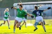 22 November 2020; Amy Ryan of Limerick in action against Molly Flynn of Fermanagh during the TG4 All-Ireland Junior Ladies Football Championship Semi-Final match between Fermanagh and Limerick at Coralstown-Kinnegad GAA in Kinnegad, Westmeath. Photo by Harry Murphy/Sportsfile