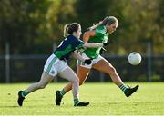 22 November 2020; Andrew O'Sullivan of Limerick in action against Molly Flynn of Fermanagh during the TG4 All-Ireland Junior Ladies Football Championship Semi-Final match between Fermanagh and Limerick at Coralstown-Kinnegad GAA in Kinnegad, Westmeath. Photo by Harry Murphy/Sportsfile