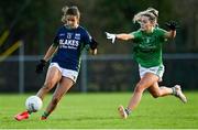 22 November 2020; Joanne Doonan of Fermanagh in action against Meadhbh MacNamara of Limerick during the TG4 All-Ireland Junior Ladies Football Championship Semi-Final match between Fermanagh and Limerick at Coralstown-Kinnegad GAA in Kinnegad, Westmeath. Photo by Harry Murphy/Sportsfile